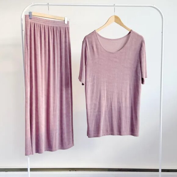 dusty mauve micro ribbed stretchy two piece set - Picture 1 of 8